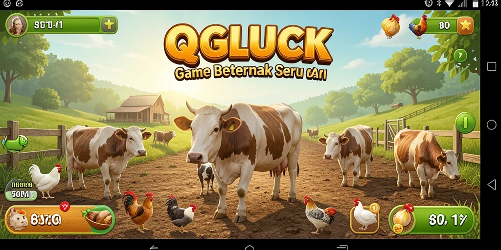 Tampilan antarmuka permainan QGLUCK dengan fitur Beternak yang menarik.