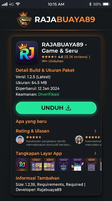 Tampilan halaman APK rajabuaya89