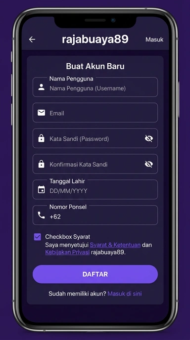 Tampilan halaman daftar rajabuaya89