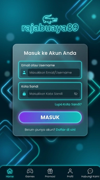 Tampilan halaman login rajabuaya89